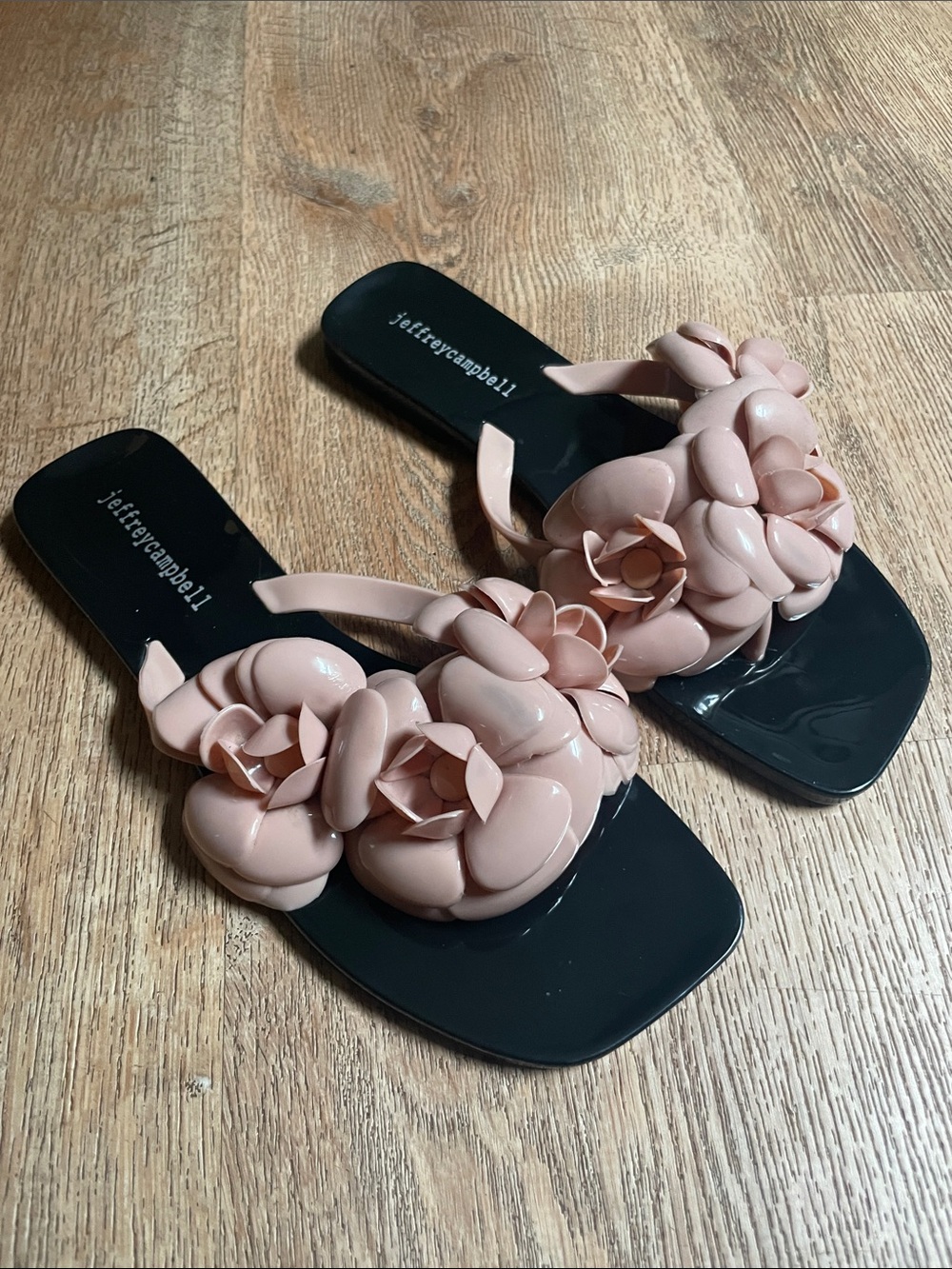 Jeffrey Campbell Black Footbed Pink Floral Jelly Slide Sandals